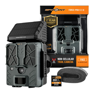 SPYPOINT Force-PRO-S 2.0 Solar Trail Camera, Non-Cellular, Integrated Solar Panel, 0.2S Trigger Speed,110 ft Detection Range, 4K/2K/1080p Video Modes, 48MP Photos, Internal Battery Supply