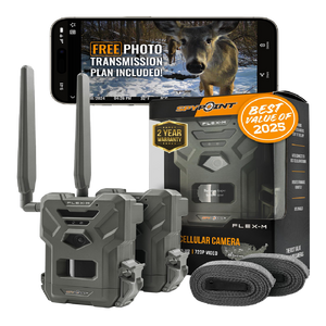 SPYPOINT Flex-M Twin Pack Cellular Trail Cameras - Best Hunting Accessories, No WiFi Needed, GPS, Night Vision, Dual-Sim LTE, IP65 Water-Resistant Game Camera, 28MP Photos, 720p Videos + Sound (2)