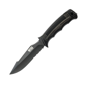 SOG Seal Strike Fixed Blade Knife with Sheath- Tactical and Hunting Knife with 4.9 Inch Partially Serrated Bowie Knife Blade and Survival Knife Line Cutter (SS1003-CP)