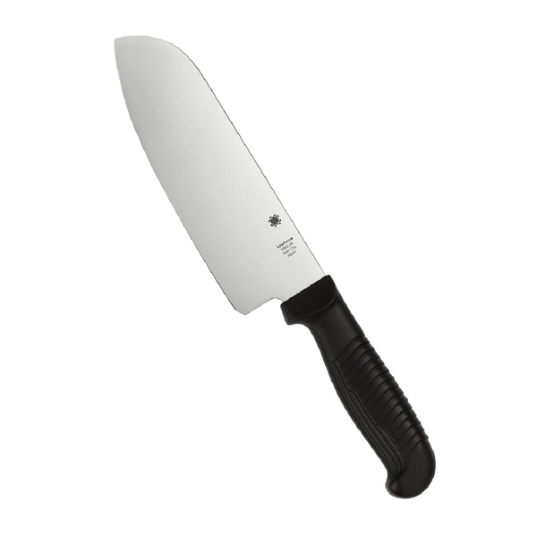 Spyderco Santoku Kitchen Knife with 6.8" MBS-26 Stainless Steel Blade with Durable Black Polypropylene Handle - PlainEdge - K08PBK