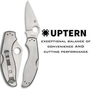 Spyderco UpTern Folding Pocket Knife with 2" 8Cr13MoV Steel Blade and Stainless Steel Handle  - PlainEdge - C261P