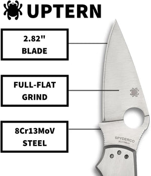 Spyderco UpTern Folding Pocket Knife with 2" 8Cr13MoV Steel Blade and Stainless Steel Handle  - PlainEdge - C261P