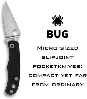 Spyderco Bug Micro-Sized Slipjoint Knife with 1.27 Inch 12C27 Steel Blade and Durable G-10 Black Handle - PlainEdge - C133GBKP