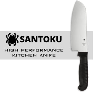 Spyderco Santoku Kitchen Knife with 6.8" MBS-26 Stainless Steel Blade with Durable Black Polypropylene Handle - PlainEdge - K08PBK