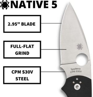 C41GP5 - SPYDERCO Native 5 G-10 Black Handles Plain