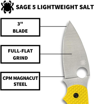 Spyderco Sage 5 Salt Folding Pocket Knife with 3" CPM MagnaCut Steel Blade and FRN Handle - PlainEdge - C123PYL