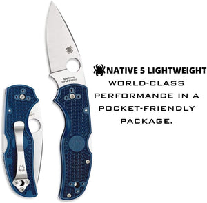 Spyderco Native 5 Lightweight Folding Knife with 2" CPM S110V Steel Blade and FRN Handle - PlainEdge - C41PDBL5
