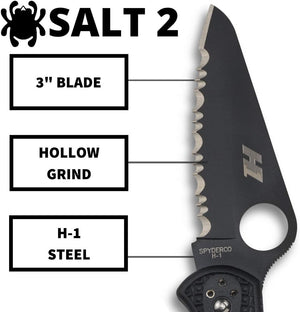 Spyderco Salt 2 Lightweight Knife with 3" H-1 Ultra-Corrosion Resistant Steel Blade and Black FRN Handle - SpyderEdge - C88SBBK2