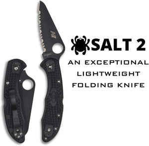 Spyderco Salt 2 Lightweight Knife with 3" H-1 Ultra-Corrosion Resistant Steel Blade and Black FRN Handle - SpyderEdge - C88SBBK2