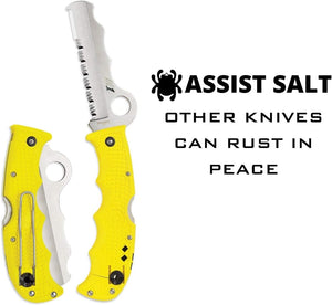 Spyderco Assist Salt Knife with 3.68" H-1 Corrosion-Resistant Stainless Steel Blade and Lightweight Yellow FRN Handle - SpyderEdge - C79PSYL