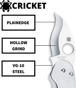 Spyderco Cricket Signature Knife with 3.88" Reverse S VG-10 Steel Blade and Stainless Steel Handle - PlainEdge - C29P