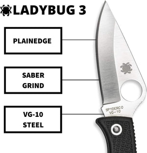 Spyderco Ladybug 3 Signature Utility Knife with 1.9" VG-10 Steel Blade and Lightweight Black FRN Handle - PlainEdge - LBKP3
