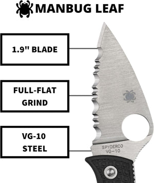 Spyderco Manbug Leaf Folding Pocket Knife with 1.9" VG-10 Steel Blade and FRN Handle - SpyderEdge - MBKLFS
