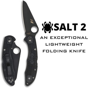 Spyderco Salt 2 Lightweight Knife with 3" H-1 Ultra-Corrosion Resistant Steel Blade and Black FRN Handle - PlainEdge - C88PBBK2