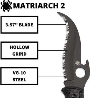 Spyderco Matriarch 2 Emerson Opener Folding Pocket Knife with 3" VG-10 Steel Blade and FRN Handle - SpyderEdge - C12SBBK2W