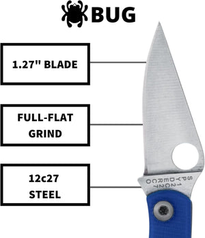 Spyderco Bug Folding Pocket Knife with 1.2" 12c27 Steel Blade and G-10 Handle - PlainEdge - C244SBBK