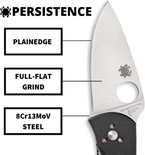 Spyderco Persistence Value Knife with 2.77" Stainless Steel Blade and Durable Black G-10 Handle - PlainEdge - C136GP