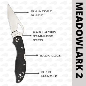 Spyderco Meadowlark 2 Folding Pocket Knife with 2" 8Cr13MoV and G-10 Handle - PlainEdge - BY04GP2
