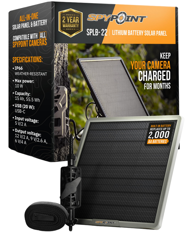 SPYPOINT Solar Panel for Trail Camera with Internal Battery for Outdoor Trail