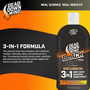 DEAD DOWN WIND BLACK Premium 3-in-1 Body Wash, Shampoo, & Conditioner Hunting Scent Eliminators (16 oz)