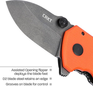 CRKT Squid Compact Everyday Carry Assisted Folding Knife with Frame Lock: D2 Plain Edge Blade, G10 Handle, Pocket Clip, 2486