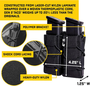 High Speed Gear, TACO GEN 2, Magazine Pouch, Fits (2) Pistol Magazines, Nylon/Thermoplastic Construction, Black